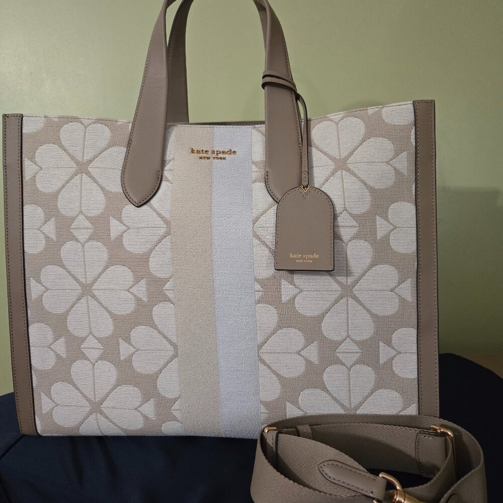 KATE SPADE Oversized Spade Flower Jacquard Stripe Manhattan Large Tote (New)